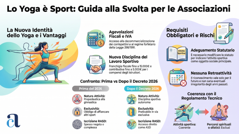 L'Infografica esamina il recente riconoscimento dello yoga come disciplina sportiva autonoma in Italia, sancito da un decreto ministeriale del luglio 2026.