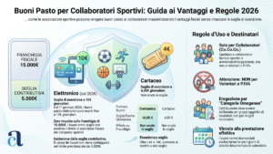 L'Infografica analizza la possibilità per le società sportive di erogare buoni pasto ai propri collaboratori coordinati e continuativi, sia tecnici che amministrativi.